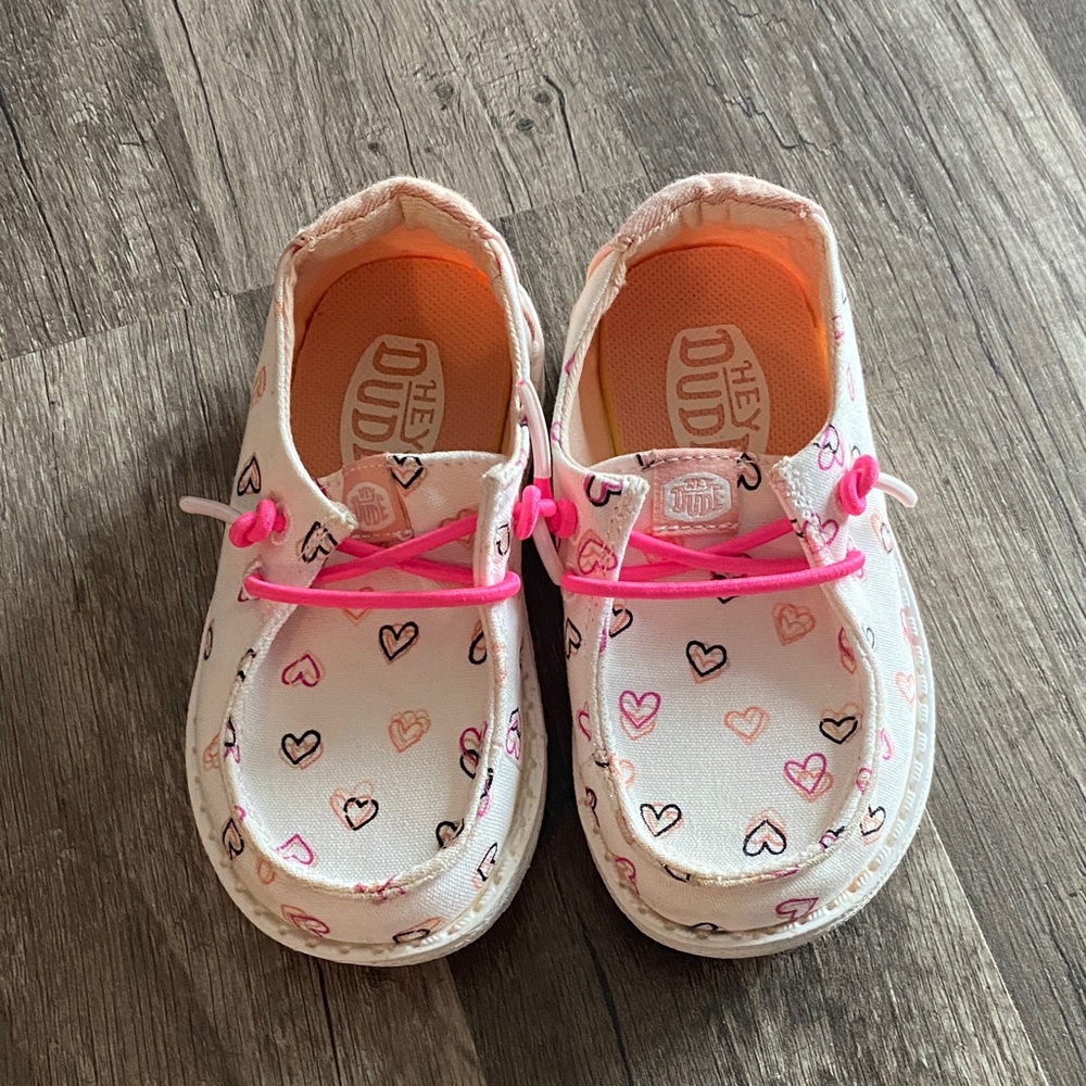 Hey Dude Toddler Sneakers - Pink and White Heart Design